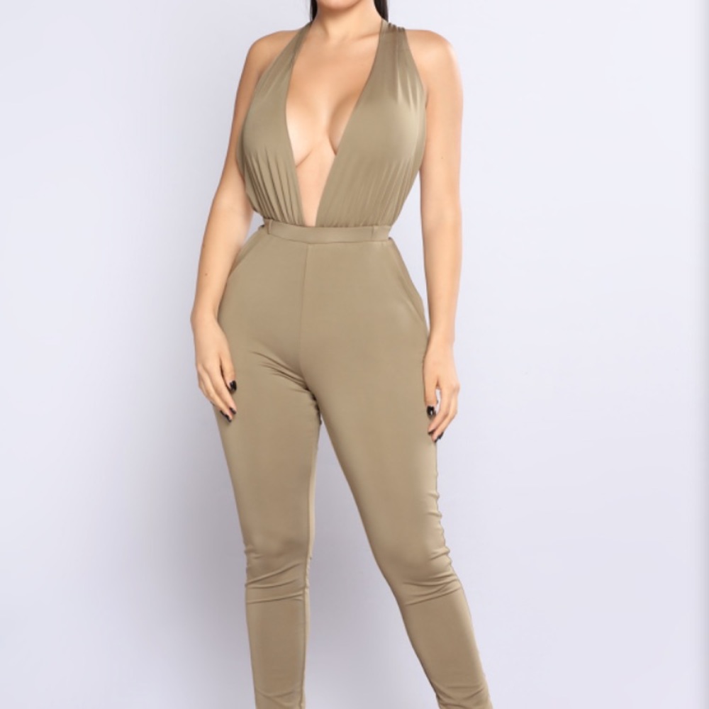 NWT Quit Playin Halter Jumpsuit - Olive